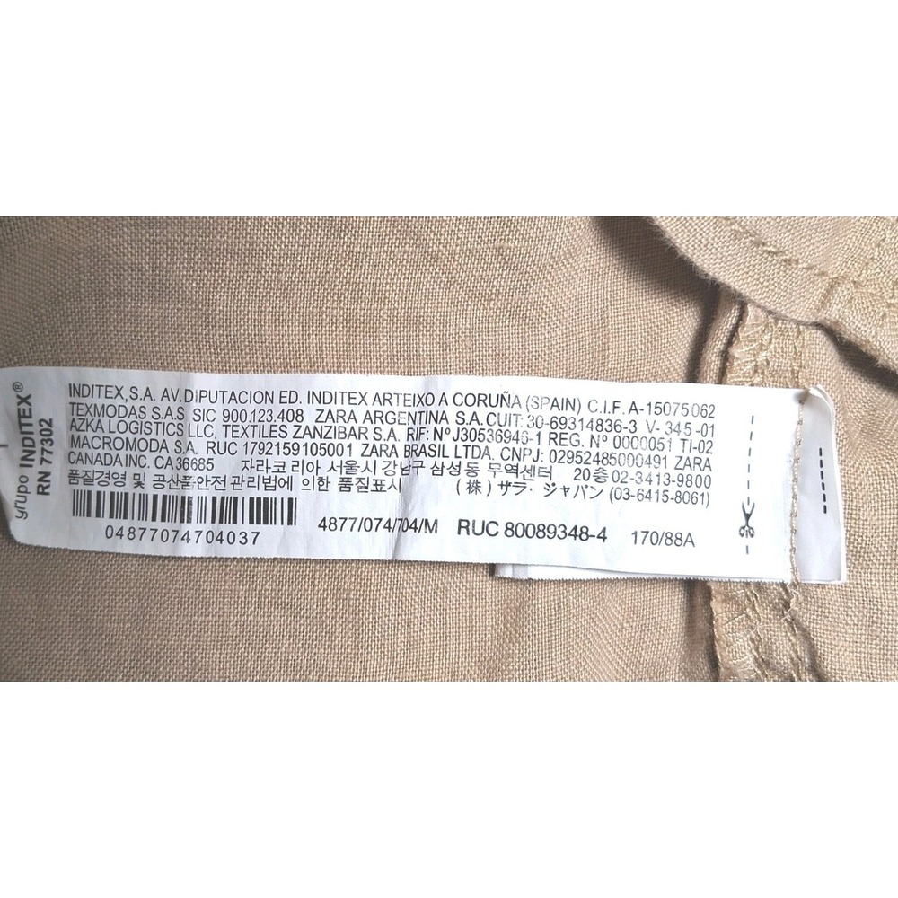 Zara Womens 100% Linen Cropped Button Down Shirt Brown Medium Boxy minimalist - Picture 7 of 9